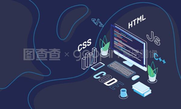 帶有抽象藍(lán)色背帶文本代碼的網(wǎng)頁(yè)開發(fā)者的工作區(qū)