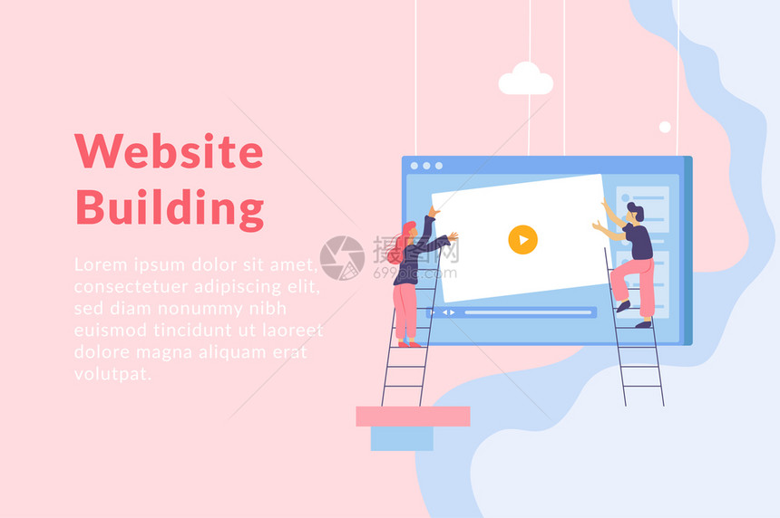 網(wǎng)頁(yè)開發(fā)平背景與成掛電腦屏幕窗口的人梯子文本矢量插圖